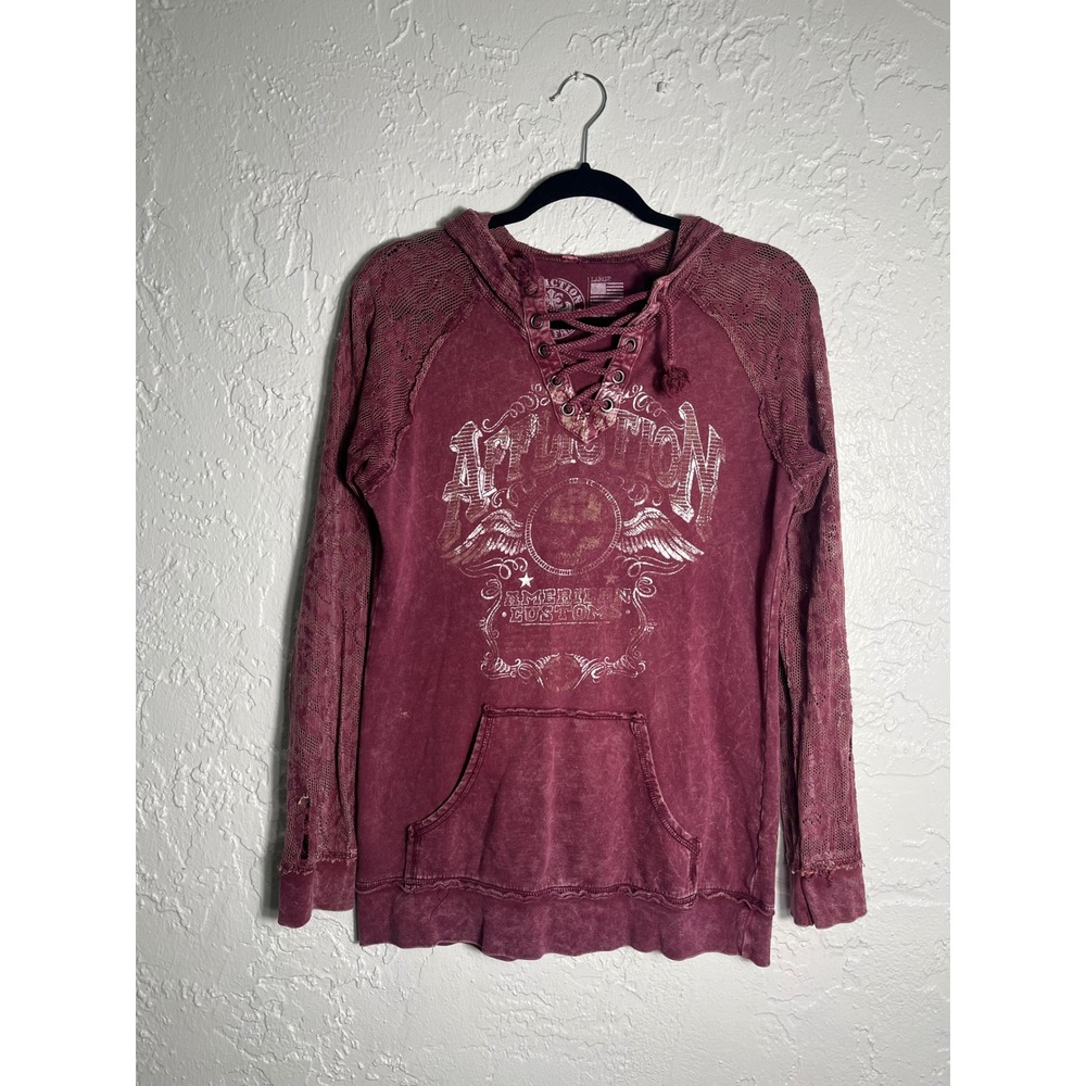 Affliction American Customs Lace Up‎ Hoodie Large Distressed Grunge Y2K